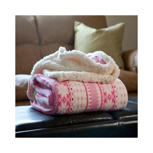 Hastings Home Hastings Home Fleece Sherpa Blanket Throw - Pink Snowflakes 637190TSN - main